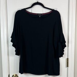 IMNYC black ruffled short sleeved top size large. Isaac Mizrahi